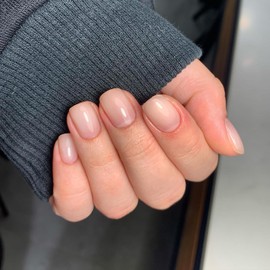 KQueenest Acrylic Press on Nails Short Square, Nude Pink False Nails Short Coffin, Glossy Natural Solid Color Small Fake Nails Set, Reusable Gel Stick on Nail for Women Finger Daily Wear 24 Pcs