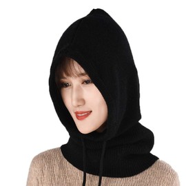 YEKEYI Women Balaclava Hood hat Winter Cashmere Knitted Beanie Hats Ski Mask Ski Cap Outdoor Black