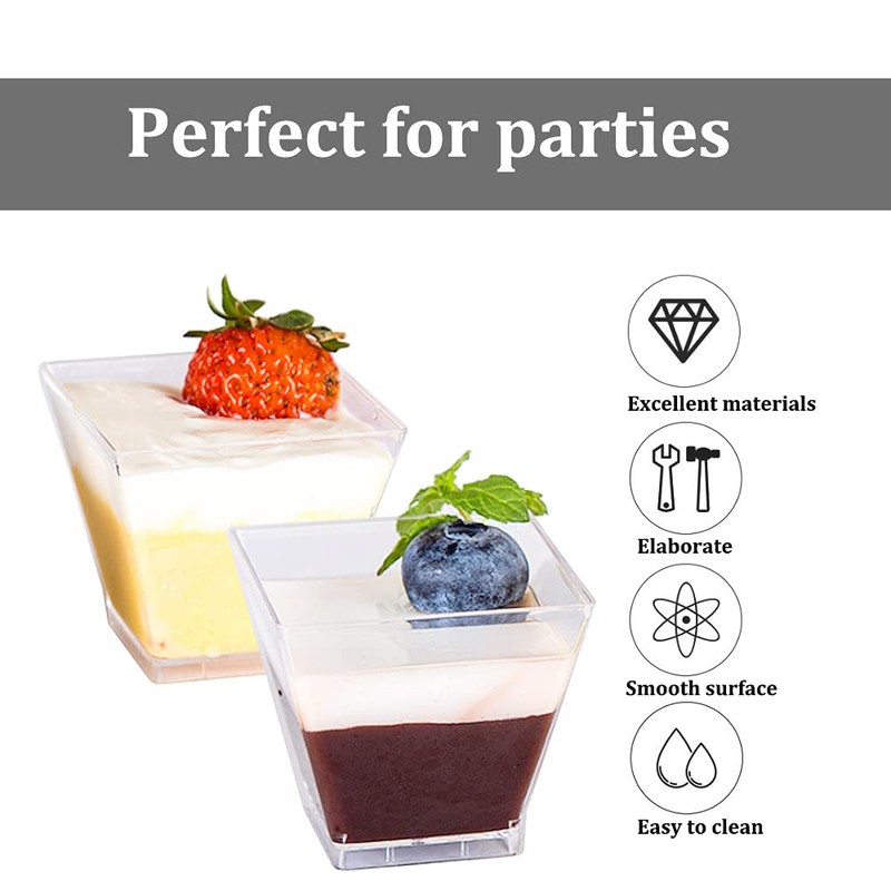 Jnnzzggu 50Pcs Square Mini Plastic Dessert Cups,3.5Oz Clear Plastic Parfait