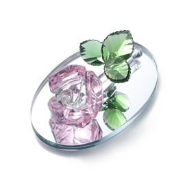Crystal Flower Rose Figurine Faceted Glass Rose Statue Mirror Base Paperweight Gift for Her Collectible Ornament Home Decor (Pink)
