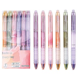 MOZXIRZ 6 Pcs Erasable Gel Ink Pens Retractable Pens 0.5mm Blue Ink Pen Office School Pens Cute Aesthetic Pens Women Girls Pens (Blue Ink-Colorful)