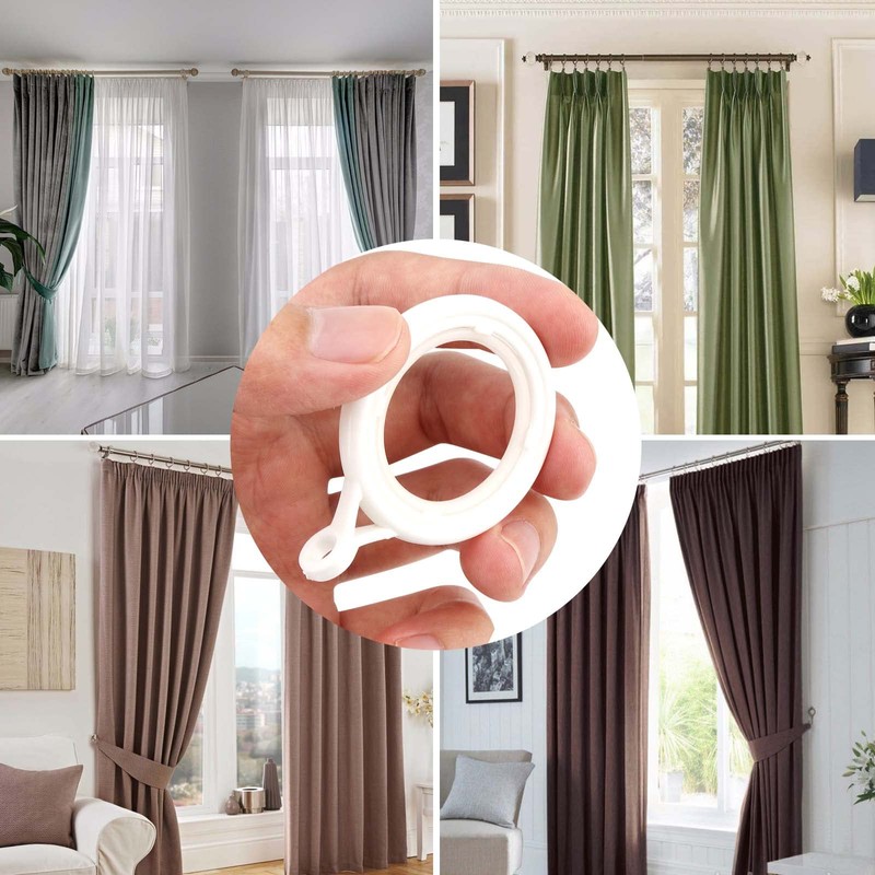 SEUNMUK 50 Pack White Curtain Rings and Hooks, 28mm Plastic
