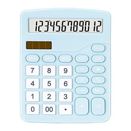 Calculator, Deli Standard Function Desktop Calculators with 12 Digit Large LCD Display and Sensitive Button, Solar Battery Dual Power Office Calculator, Blue