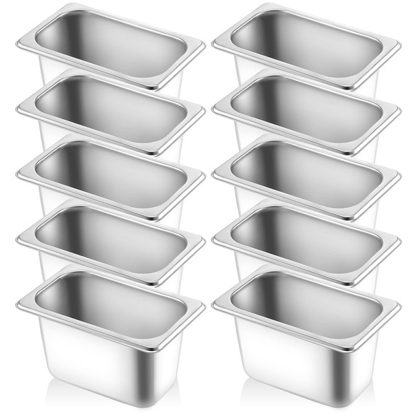 10 Pack 1/9 Size 4 Inch Deep Hotel Pans Anti Clogging Stainless Steel Steam Table Pans Commercial Metal Food Catering Trays for Hotel, Restaurant, Buffet, 0.8 mm Thick, 6.9 L x 4.3 W
