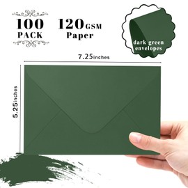 100 Pack Dark Green Envelopes 5x7, Goefun A7 Envelopes for Invitation with Euro Flap, 120GSM, Ideal for Mailing, Wedding| 5.25 x 7.25 in