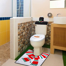 Tatuo Set de Decoración Navideña para Baño de 6 Piezas Incluye 3 Funda para Inodoro con 3 Forma de Muñeco de Nieve Papá Noel Alfombra Cubierta Tanque Decoraciones Navideñas Rojas para el Baño