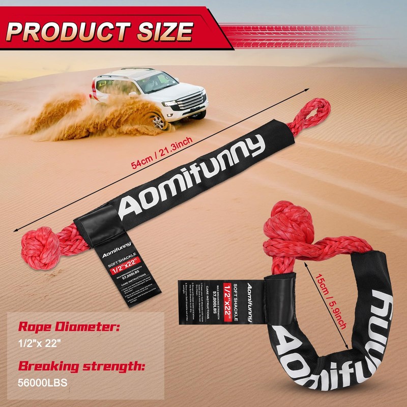 Aomifunny Synthetic Soft Shackle Rope, 2-Pack 1/2in x 22in, 56000