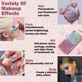 Body Glitter Gel, Face Glitters Body Gel Sequins Shimmer Liquid Eyeshadow, Mermaid Sequins Liquid Holographic Glitter Gel, Chunky Glitter For Face Hair Stage Makeup Eyeshadow (Laser Highlight Color B)