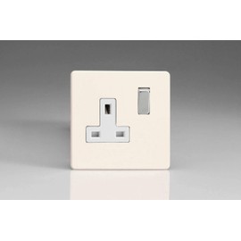 Varilight Primed Ready to Paint Flat Plate Screwless 1 Gang 13 Amp Switched Plug Socket - White Inserts
