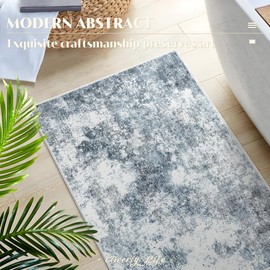 Deerly Kitchen Runner Rug 3x7 Hallway Rug Washable Rug 3x7 Rug Runner Modern Abstract Area Rug Soft Carpet Runner for Bathroom Kitchen Bedroom Laundry Room Rug Low-Pile Non Slip, Blue/Grey/White