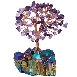 rockcloud Feng Shui Natural Crystal & Titanium Coated Quartz Mini Money Tree in Box Decoration for Wealth and Luck
