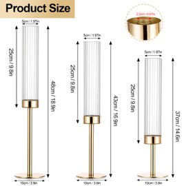 Gold Hurricane Candle Holders, Set of 3 for Glass Windproof Candlestick Holders,Tall Taper Candle Sticks Holder Decor for Home Decor, Wedding, Dinning, Party Decorative, Anniversary,Valentine (3 Pcs)