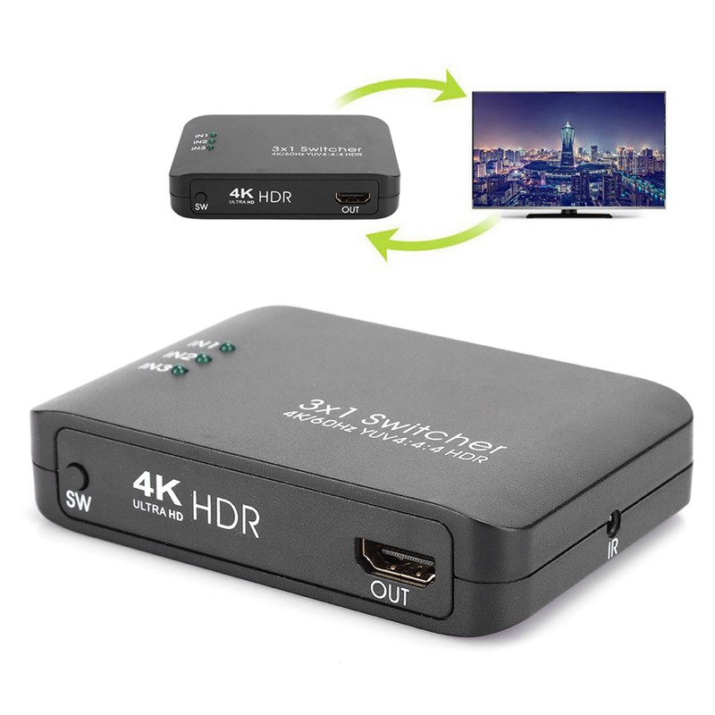 3x1 4K HDMI 2.0 Switcher HD IR Remote Control Splitter