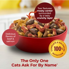 Meow Mix Tender Centers Basted Bites Dry Cat Food, Beef & Salmon Flavors, 3 Pound (Pack of 4), Crunchy Outside Meaty Inside