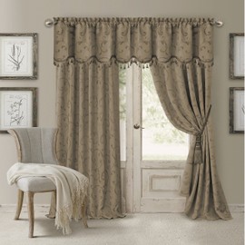 Elrene Home Fashions Mia Jacquard Scroll Blackout Window Curtain, 52" x 84" (1 Panel), Taupe