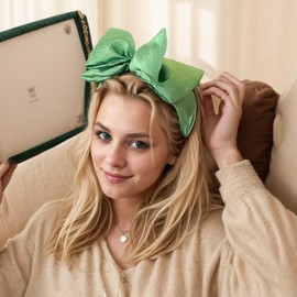 XXFBJNMD Women's Simple Double Layers Big Bow Hair Bands Pure Color Versatile Non-slip High Elasticity Knotting Headbands Suitable for Women and Girls to Wear When Going Out(Green)