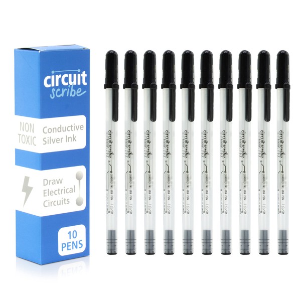 Circuit Scribe Non-Toxic Conductive Ink Pen for Kids Circuit Building Set (10-Pack) | Silver Ink Rollerball Point Pen Kit, Science Experiments, DIY Science Projects (New & Improved Formula)