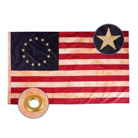 Bradford Embroidered Tea Stained Betsy Ross Flag 3x5 ft Outdoor Heavy Duty 13 Star Ame...