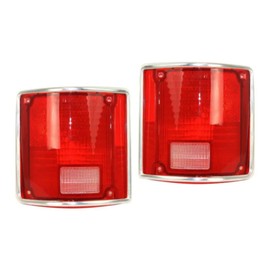 For 1973-1991 Chevy Pickup Tail Light Lens Driver and Passenger Side Pair | Plastic | Red and Clear | With Chrome Trim | Replacement For GM2800122 + GM2801122 | 5968329
