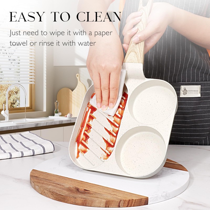 GiPP Ceramic Non Stick Egg Pan, 3-In-1 Divided Breakfast Omelette