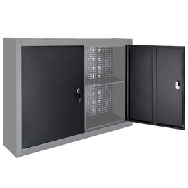 CHARMMA Wall Mounted Tool Cabinet Industrial Style Metal Gray and Black,Tool Cabinets-145365