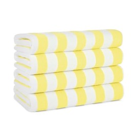 HNU 30x70 Inch 500 GSM 100% Ring Spun Cotton Beach Towel Set of 4 | Oversized Rectangle Shape Striped Pattern Coconut White Yellow Colors | Machine Washable Yarn Dyed Ultra Absorbent Soft Comfortable