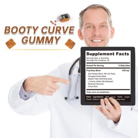 mopayzer Booty Gummies for Big Butt and HIPS, Bigger Butt Gummies for Natural Curves, 1 PCS Bum Support Gummies, Berry Flavored Women Support Supplement, Boost Glute Growth, Fenugreek, 60 Count.