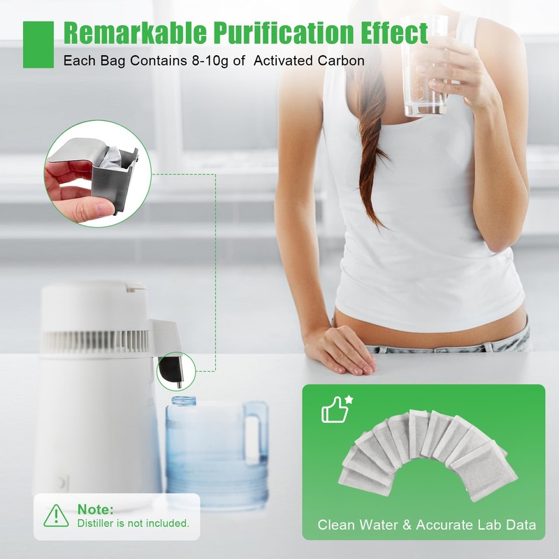 Pack of 20 Distilling Filters, Activated Carbon Water Filter, Replacement