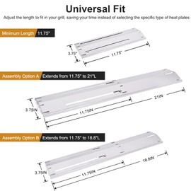 Criditpid Universal Replacement Stainless Steel Heat Plate, Heat Tent, Flavorizer Bar, Burner Cover, Flame Tamer for Brinkmann, Charbroil, Nexgrill, Backyard, Extends from 11.75" up to 21" L, 5-Pack