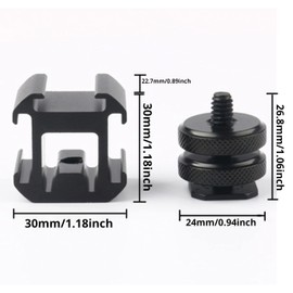 Camera Hot Shoe Mount, Triple Hot Shoe 1/4" Adapter, Made Aluminium Alloy, Compatible with Canon Nikon DSLR and Accessories