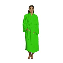Embroidered Terry Cotton Women and Men robes, Terry Kimono Bathrobes for Shower Bath Cover Up Towels, Apple Green, Size S/M