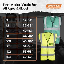 First Aider High Visibility Vest Made of Durable Polyester Fabric - Vibrant Yellow High Vis Vests with Reflective Vinyl Banding for Safety - Brook Hi Vis, Small 32-34”
