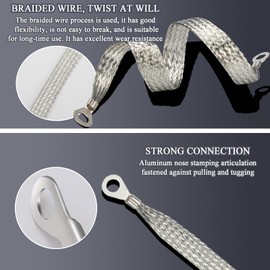 12 Pack Automotive Ground Straps, 10/15/20 Inch Tinned Copper Braided Ground Strap with Ring Terminals, High Flexibility Engine Battery Ground Cable for Car, Truck, Motorcycle, DIY Electrical Repair