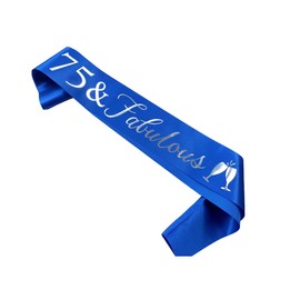 Elegemma 75 and Fabulous Sash, 75th Birthday Decorations Blue and Silver, 75 Birthday Gifts for Women and Men, Party Accessories for Birthday Girl, Birthday Boy and Birthday Queen