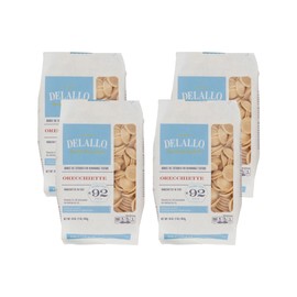 DeLallo Orecchiette Pasta, Made in Italy, Bronze Cut, Kosher, Made with Only 100% Durum Wheat Semolina Flour, Non-GMO, Vegan, 1 Pound Bag, (4 Pack)