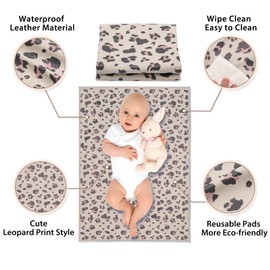 Vegan Leather Baby Changing Mat - Wipeable Portable Changing Pad, Foldable Travel Changing Mat for Baby, Newborns (Leopard Print,20"*28")