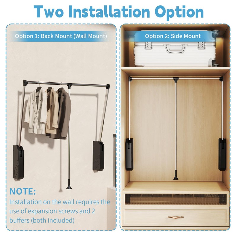 WYJREES Pull Down Closet Rod, Pull Down Clothing Rod for