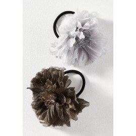 Anthropologie Set of 2 Anthropologie Fabric Flower Hair Ties - Gray & Brown/Green