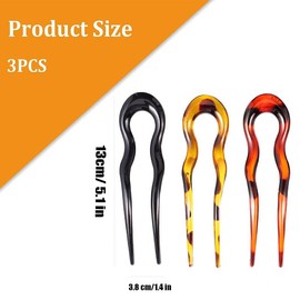 Large U-Shaped French Hair Pins, 3 Pcs Hairpins Barrettes, 5.1'' Hair Forks Tortoise Shell for Vintage Updos Buns Thick Hair