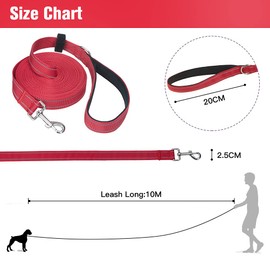 BINGPET Dog Training Lead Leash - Heavy Duty Long Line Strong Reflective Strap with Pdded Handle for Medium/Large/Extra Large Dogs Training Running Camping 10 Meters