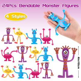 Sotiff Bendable of Monster Pattern Figures Bendable Toys 4 Inch Stretchy Scary Action Figures Plastic Stress Relief Fidget Toys for Birthday Party Favors of Monster Pattern(48 Pcs)