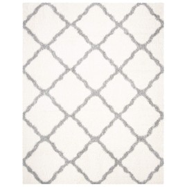 SAFAVIEH Parma Shag Collection Area Rug - 8' x 10', Cream & Grey, Moroccan Trellis Design, Non-Shedding & Easy Care, 1.2-inch Thick Ideal for High Traffic Areas in Living Room, Bedroom (PMA521A)