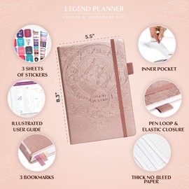 Legend Planner – Weekly & Monthly Life Planner to Hit Your Goals & Live Happier. Organizer Notebook & Productivity Journal. A5 (Rose Gold)