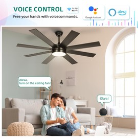 YITAHOME 60 Inch Black Gold Ceiling Fan with Lights and Remote,8 Blades,App Control, Modern Smart Ceiling Fan Compatible with Alexa for Indoor Outdoor, Reversible Quiet Motor, Memory Function