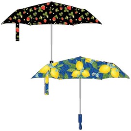 Nollia Windproof Automatic 2 Pack Travel Umbrella, Compact Portable with Reinforced Ribs for Sun & Rain-Lemon & Summer Strawberries