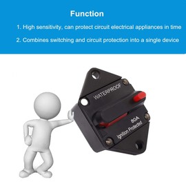 wohhom Hi-Amp 80Amp Circuit Breaker 12V-32V DC Waterproof, 10-300A Fuse Inverter with Manual Reset Button for Auto Truck RV Marine, Panel Mount (80A)