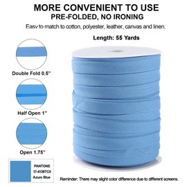 Bias Tape Double Fold 1/2 inch, Double Fold Bias Binding Tape 55 Yards (Blue) and 4 Pieces Sewing Fabric Chalks for Crafts, Sewing, Seaming, Hemming, Piping, Quilting.