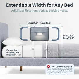 CanFord Bed Rails for Elderly Adults Safety Extended Side Assist Grab Bar Handrails for Seniors Adjustable Bed Cane with Motion Sensor Light Bed Guard Handle Bedside Railing, Fit King Queen Full Twin