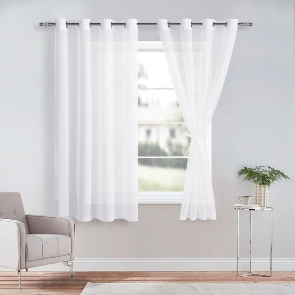 DWCN White Sheer Curtains with Tiebacks Semi Transparent Voile Grommet