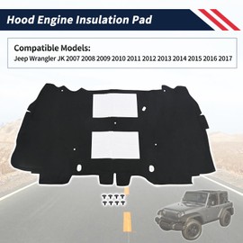 Hood Engine Insulation Pad Compatible with Jeep Wrangler JK 2007-2017 Car Heat Sound Deadening Insulation Cotton Mat Hood Liner Fireproof Rug